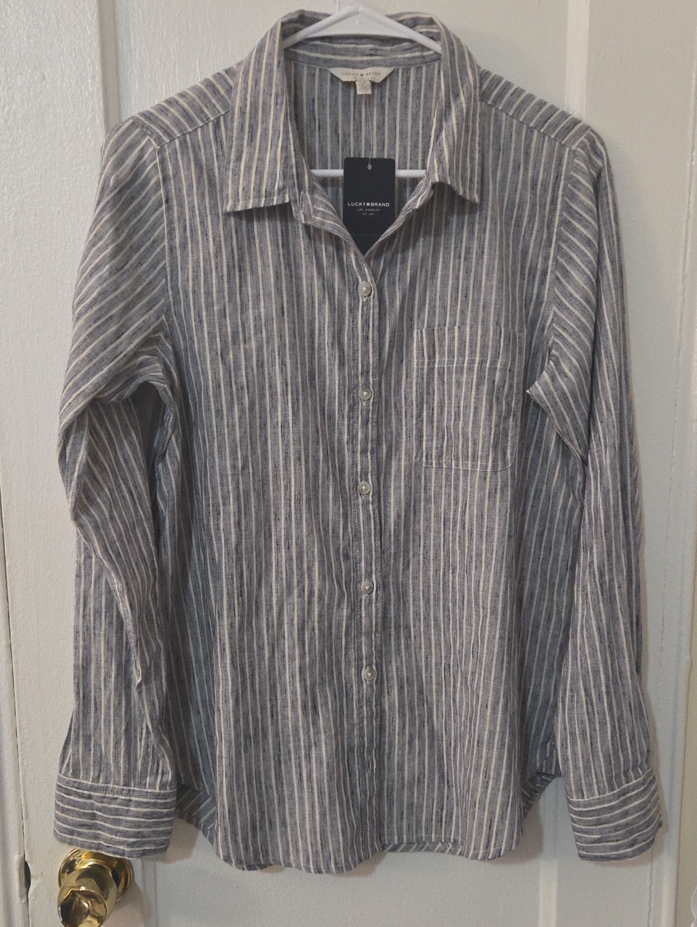 Lucky Brand NWT Women's Blue and White Striped Button-Down Shirt Small Petite